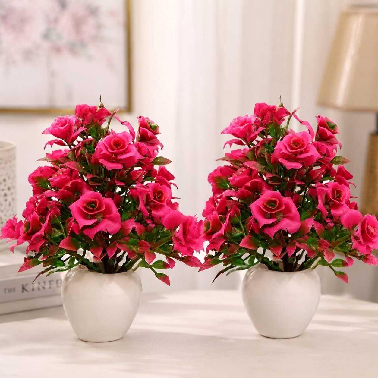 anayatraders 2 Pink Rose Plant Bonsai Wild Artificial Plant with Pot-picture-12
