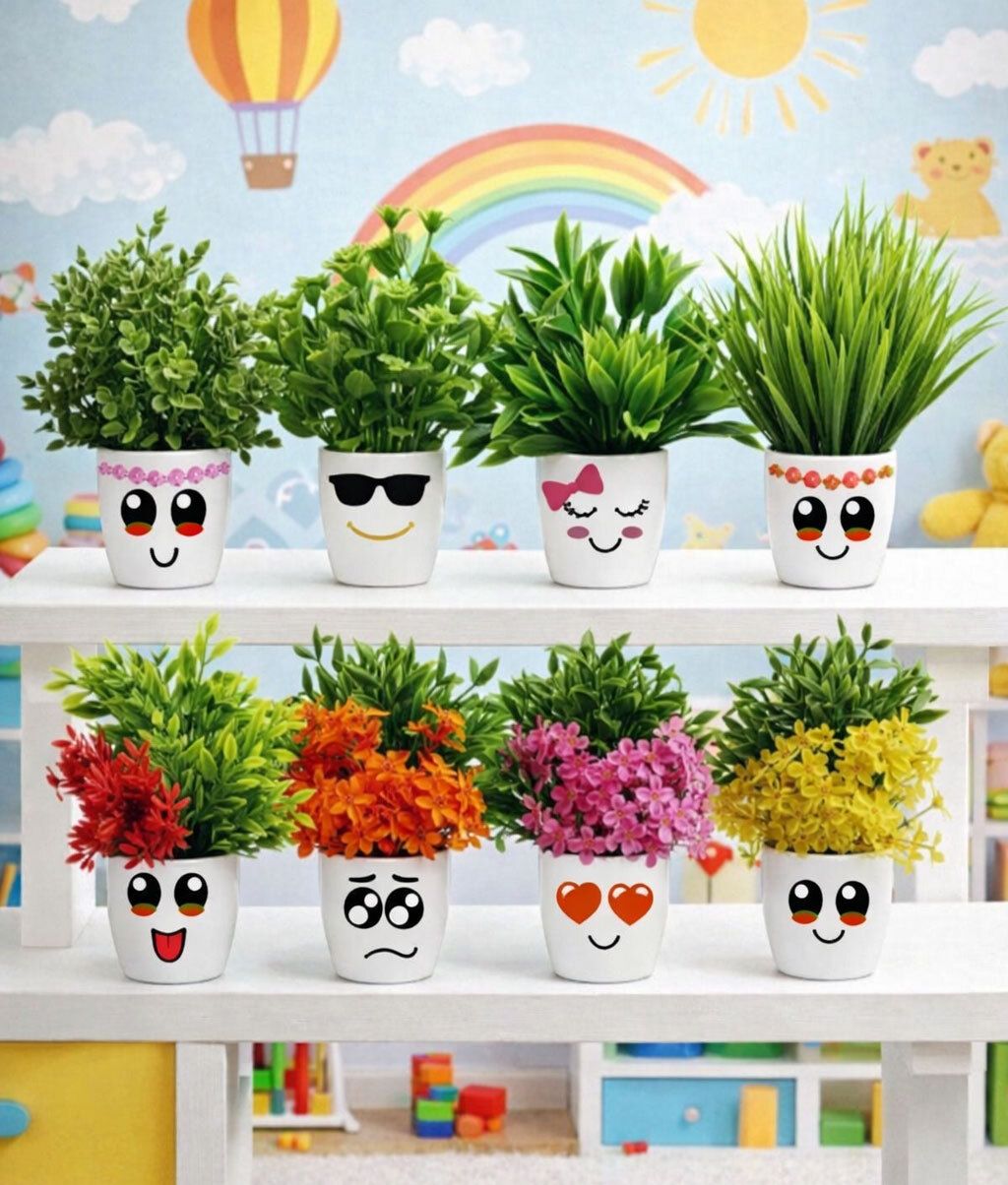 dodecroo Pack Of 8 , Artificial Flower Pot , Indoor Plant , Mini Faux Plant With Cute Pot Bonsai Wild Artificial Plant with Pot-picture-2
