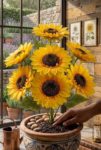 Artificial Sunflower Plant with 7 Bright Yellow Flowers (Without Pot) Artificial Plant-image-42