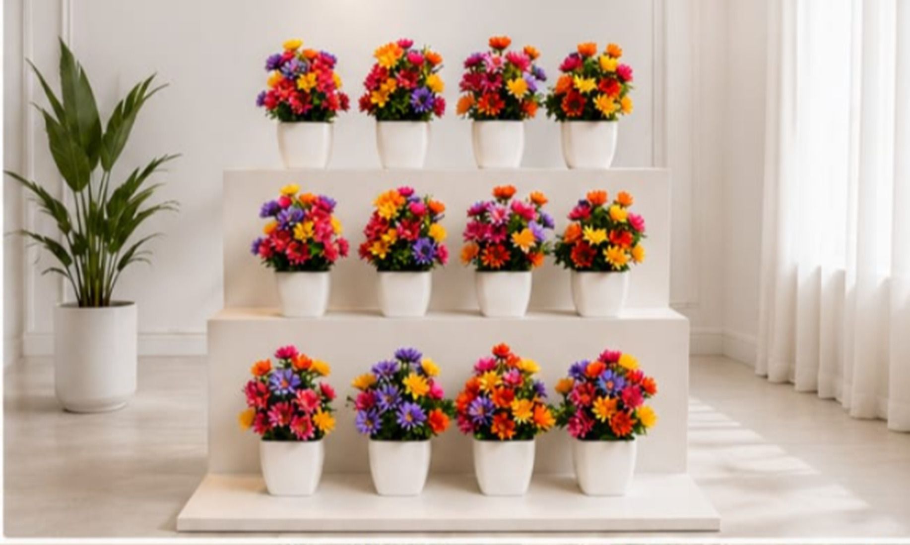 Blossom Bliss Decorative Pot (Pack of 12) Bonsai Artificial Plant with Pot-image-14