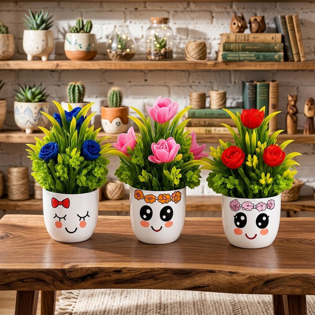 Set of 3 Artificial Flower Plants with White Ceramic Pots Bonsai Artificial Plant with Pot-image-6