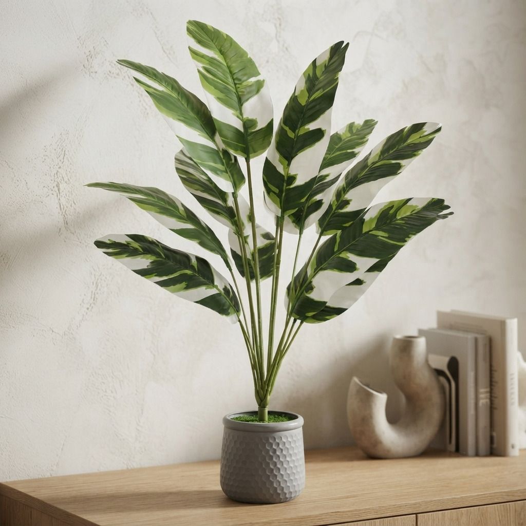 Artificial Banana Leaf Plant with Pot, Realistic Faux Tropical Indoor Plant Artificial Plant with Pot-image-35