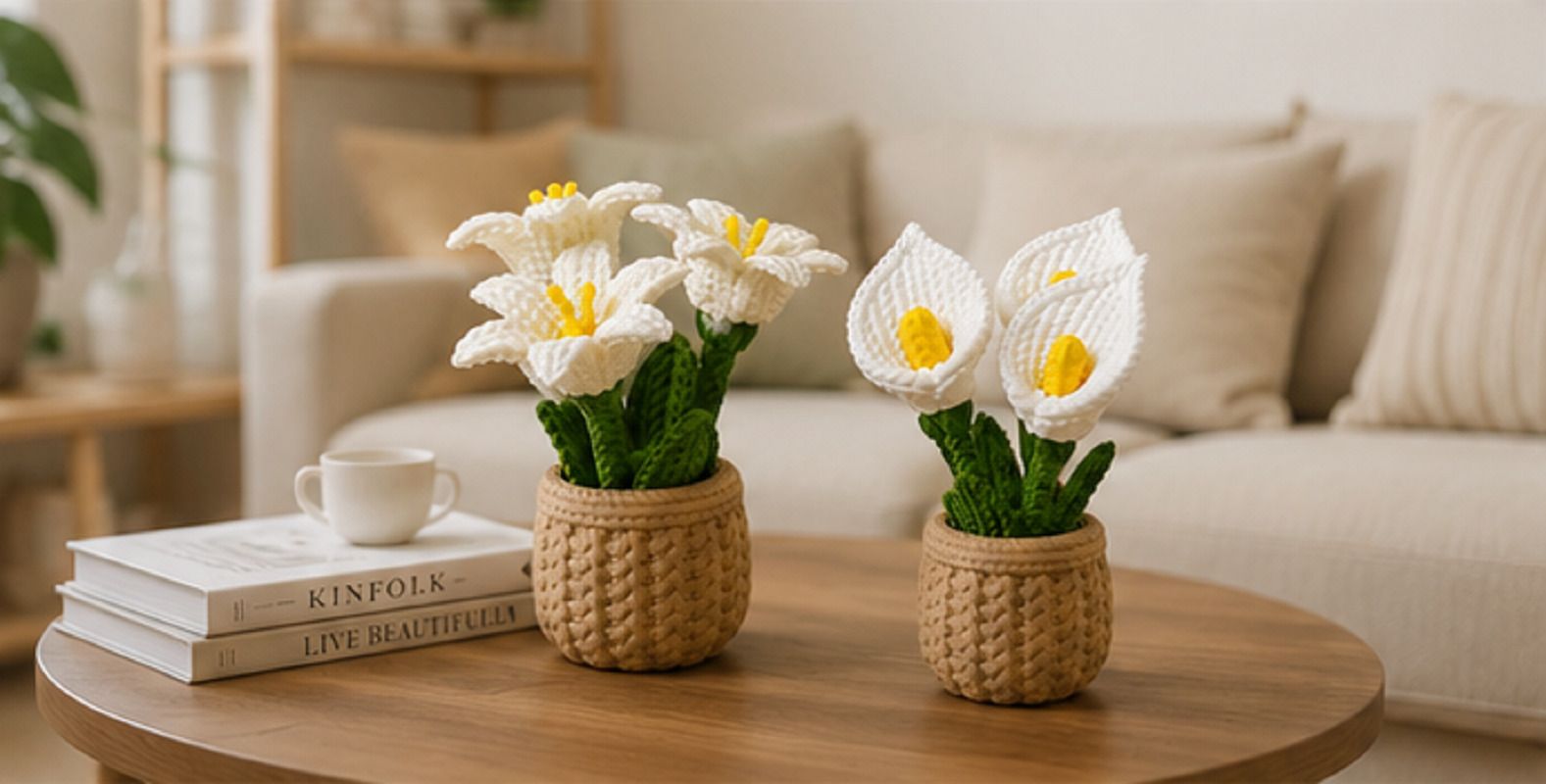 Crochet Lily Flower Pot Artificial Plant with Pot-image-49