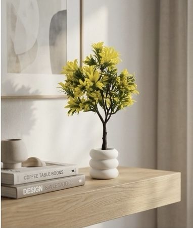 Artificial Yellow Chrysanthemum Flower Plant with White Ceramic Pot | 42cm Artificial Plant with Pot-image-5