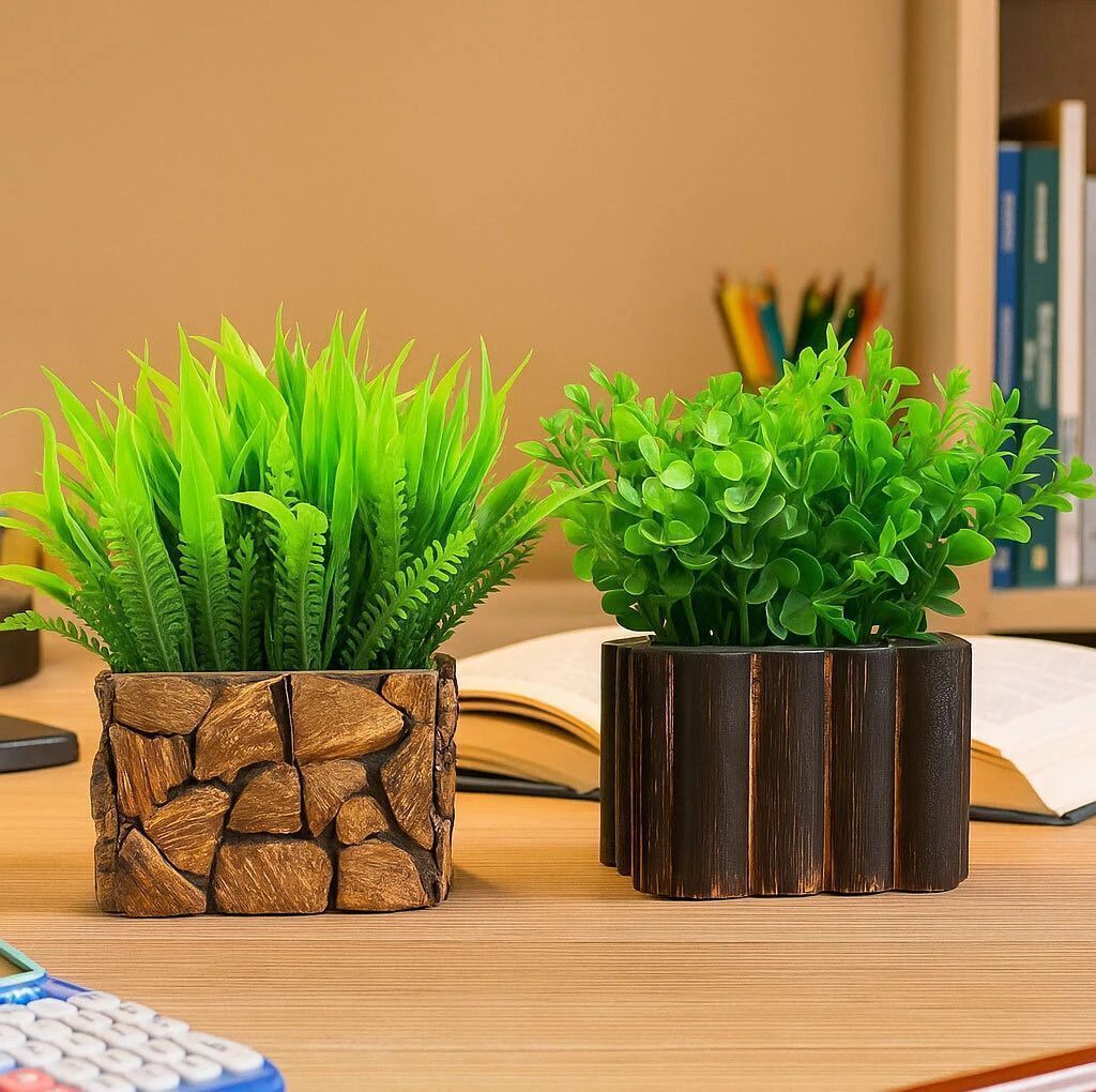 Wooden Pot Green Artificial Grass , Home & Office Décor Faux Plant , Fake Bonsai Bonsai Wild Artificial Plant with Pot-image-47