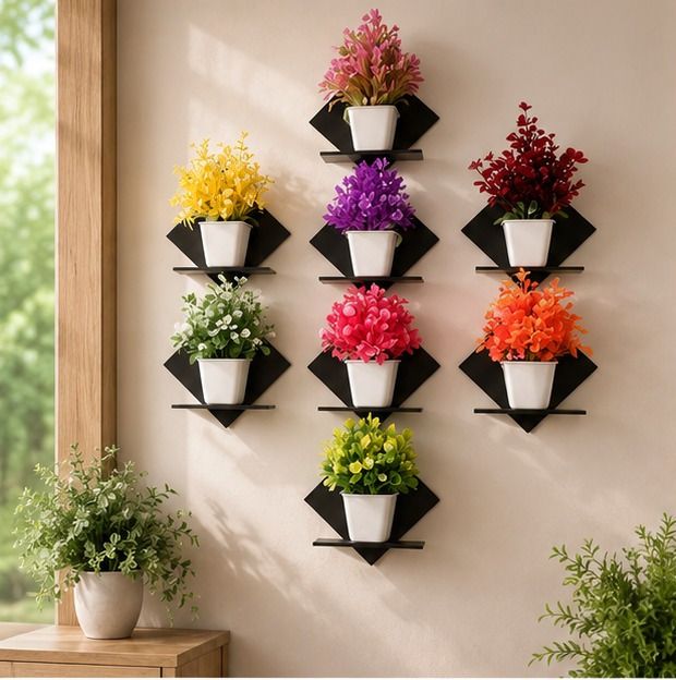 Multicolor Artificial Flower Pot Wall Arrangement Multicolor Wild Flower Artificial Flower with Pot-image-4