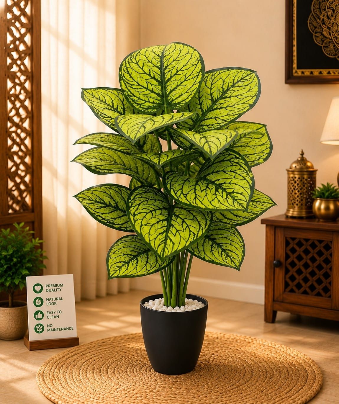 Kfa artificial light green 18 leaf pant with black pot Bonsai Artificial Plant with Pot-image-39