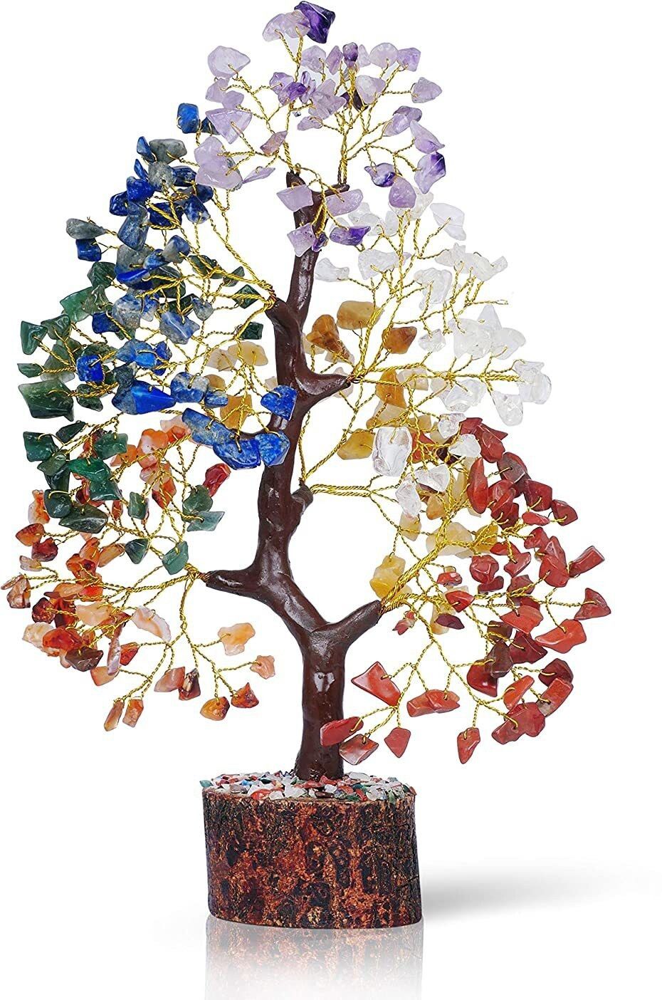 7 Seven Chakra Crystal Natural Gemstone Bonsai Money Tree for Reiki Healing Good Luck, Home Office Decor Gift with Chakra Pendant Size 10-12 Inches Bonsai Artificial Plant-image-39