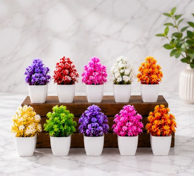10 PCS Multicolor Artificial Flower Plants with Pots Bonsai Wild Artificial Plant with Pot-image-4