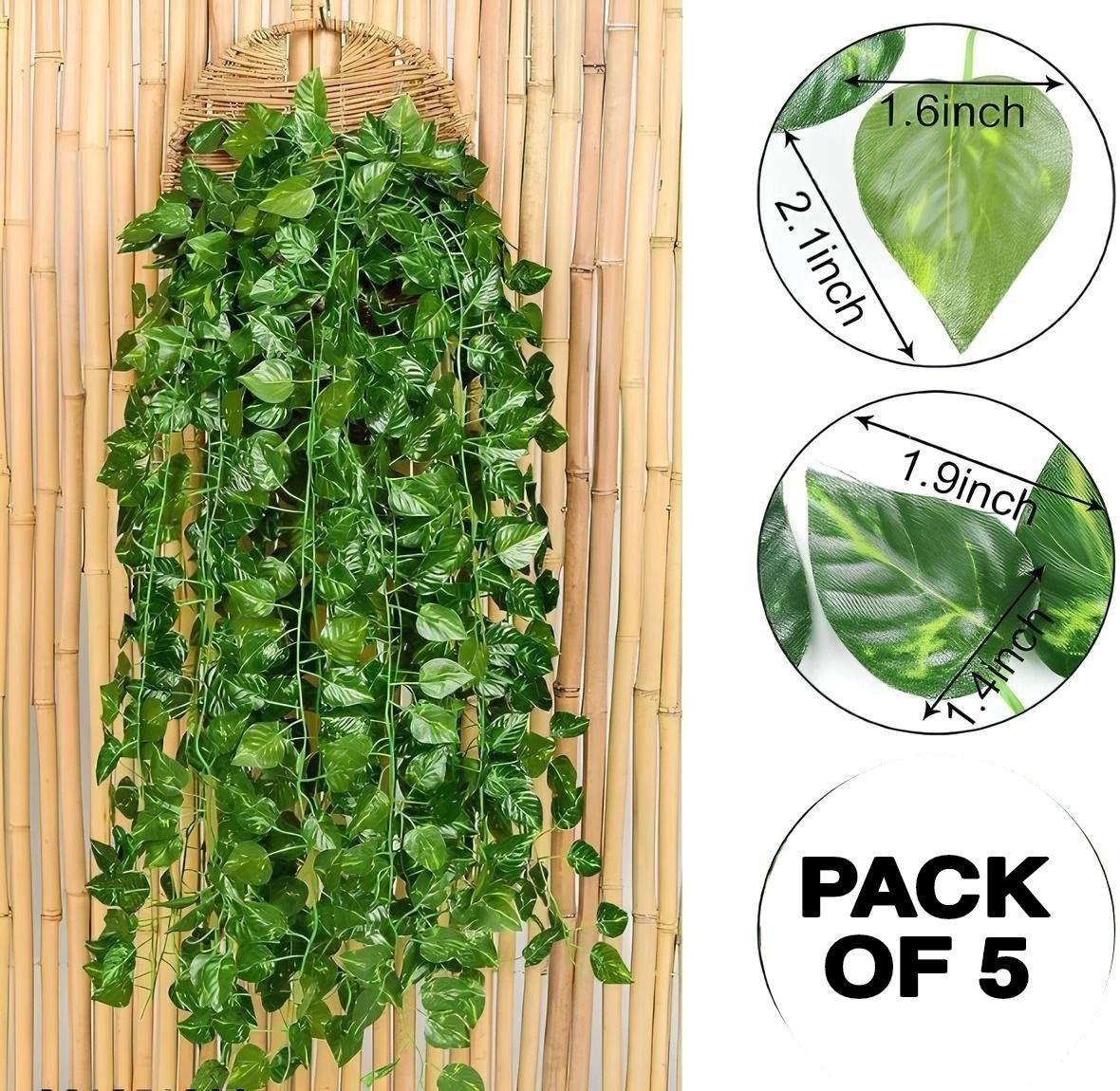 (8 Feet) (Set of 5)30 Leave in one String Artificial Money Plant For Home decor Artificial Plant