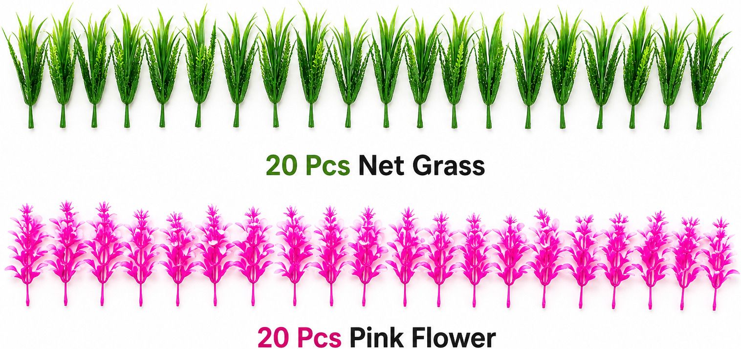 Pack of 40 Artificial Grass and pink flower Bunch for DIY Crafts Bonsai Wild Artificial Plant-image-17