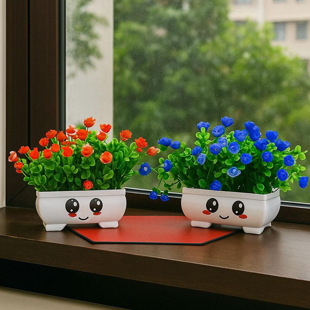 pegrenny Cute Smiley Flower Pot For Kids Room Décor , Indoor Plant , Artificial Plant Bonsai Wild Artificial Plant with Pot-picture-30