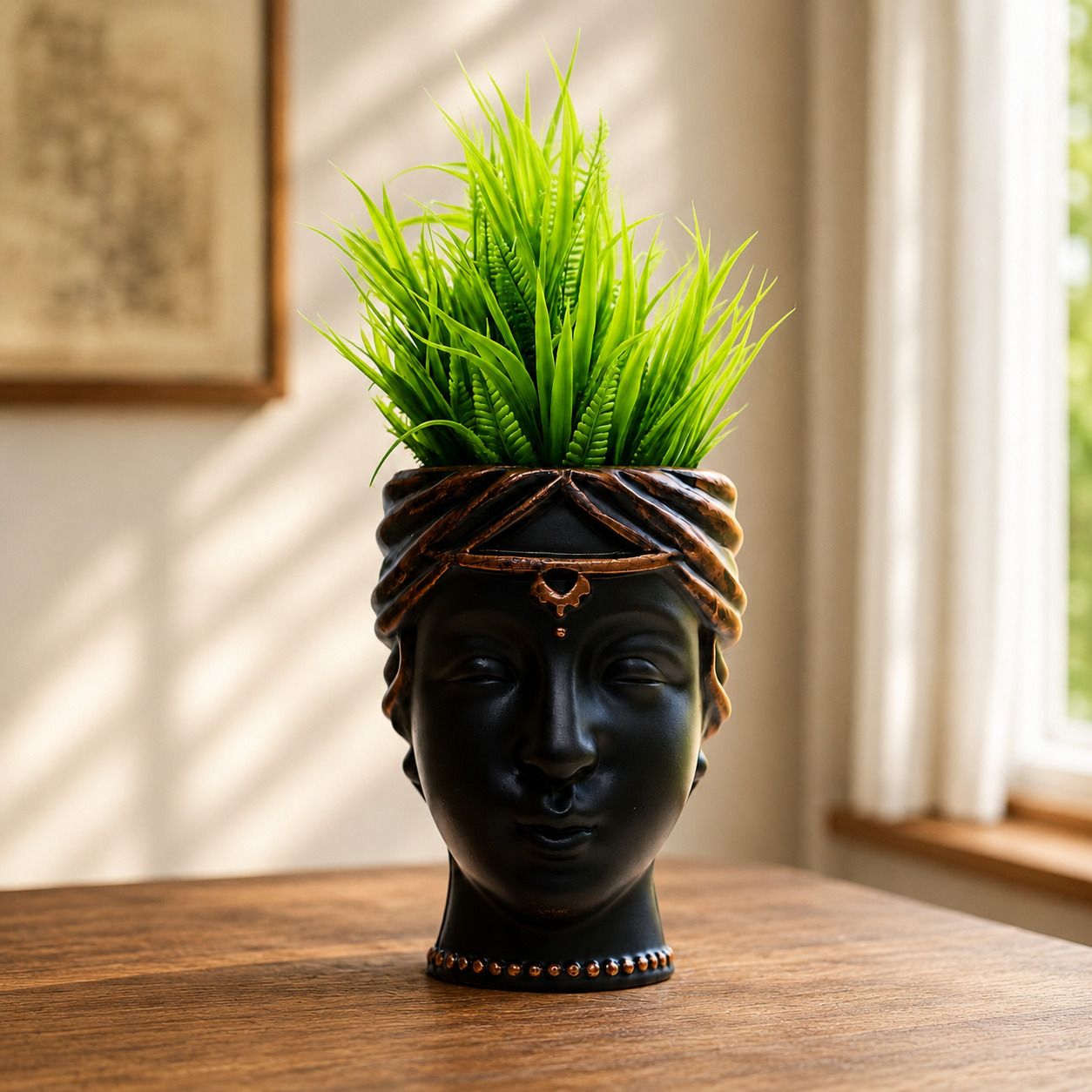 Pretty Face Planter Pot With Grass For Home Décor Bonsai Wild Artificial Plant with Pot-image-16