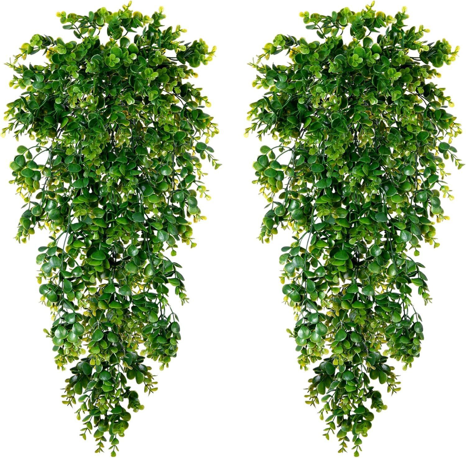 Fake Hanging Plants, 2pcs Eucalyptus Greenery Faux Vine Plant Home Office Decor Artificial Plant-image-43