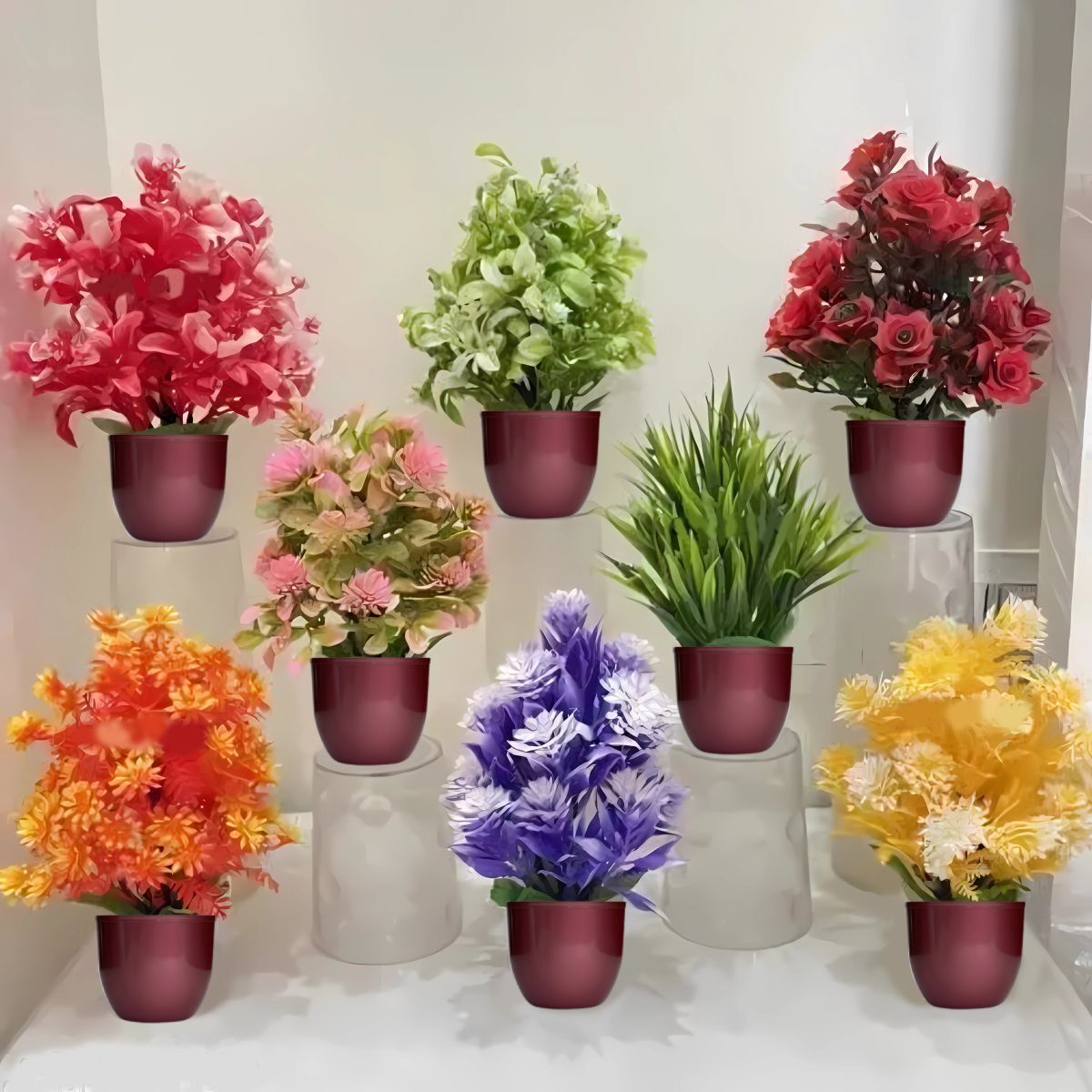 Set Of 8 Mini Small Artificial Plants With Pot/Vase Bonsai Wild Artificial Plant with Pot-image-39