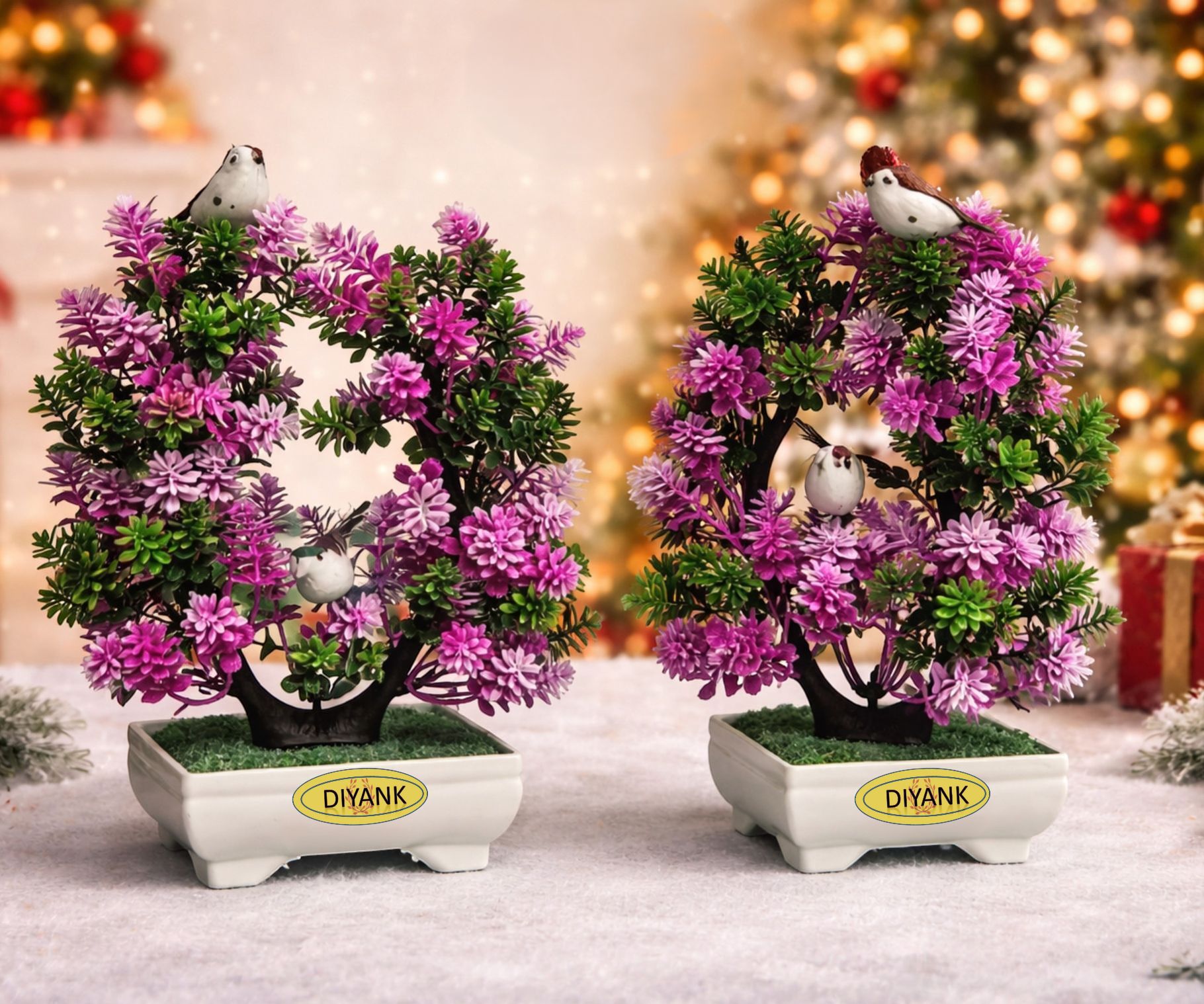Artificial Plant Mix Pink Green,Bird,Home,Room,Bedroom,Office & wedding Bonsai Wild Artificial Plant with Pot-image-46