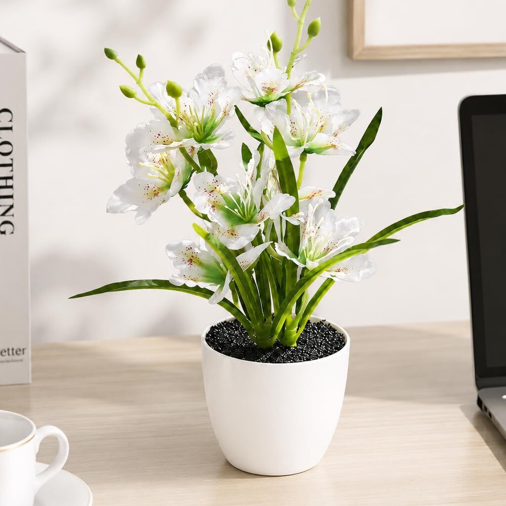 32cm Artificial Orchid Plant with Pot Realistic Faux Flowers for Home Decor Artificial Plant with Pot-image-36