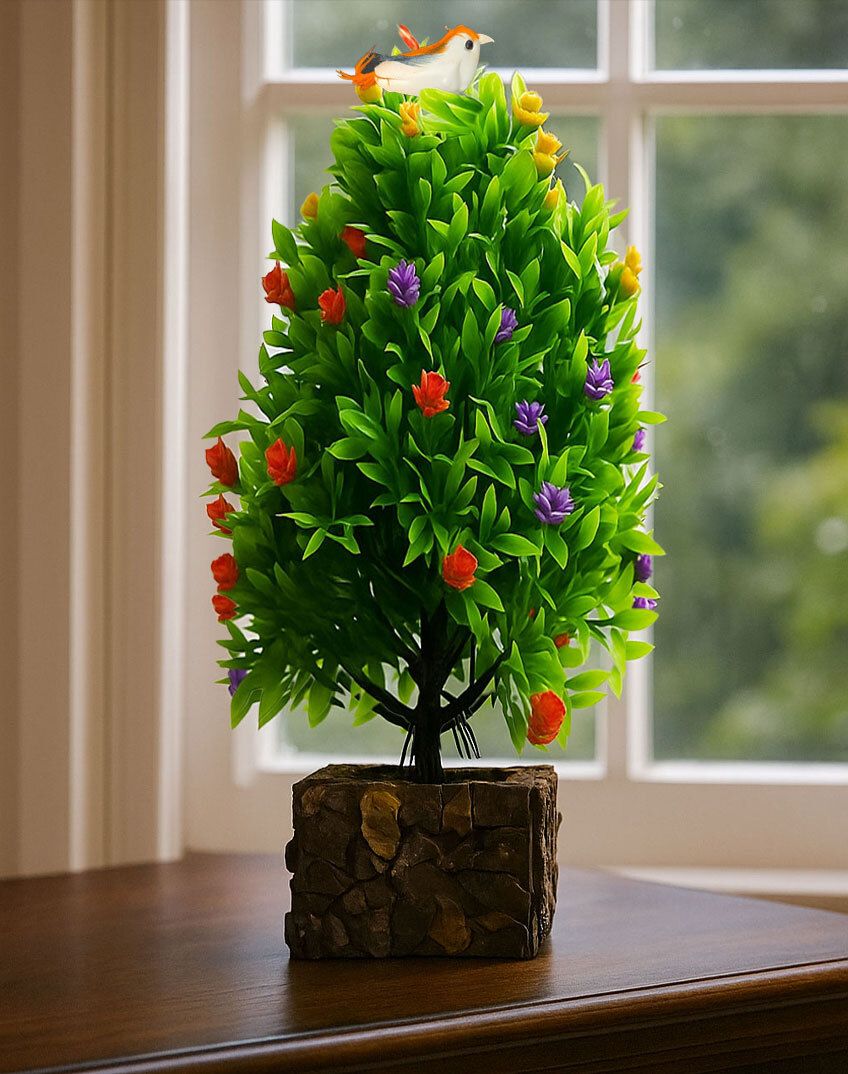 aaharya Colourful Artificial Flower Indoor Plant With Mini Sparrow For Room & Home Décor Bonsai Wild Artificial Plant with Pot-picture-13