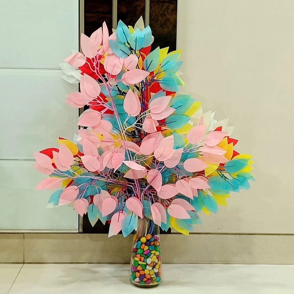 Artificial Ficus Leaves Branches for Home Party Wedding Decor (Multi-color, 6) Bonsai Artificial Plant-image-0