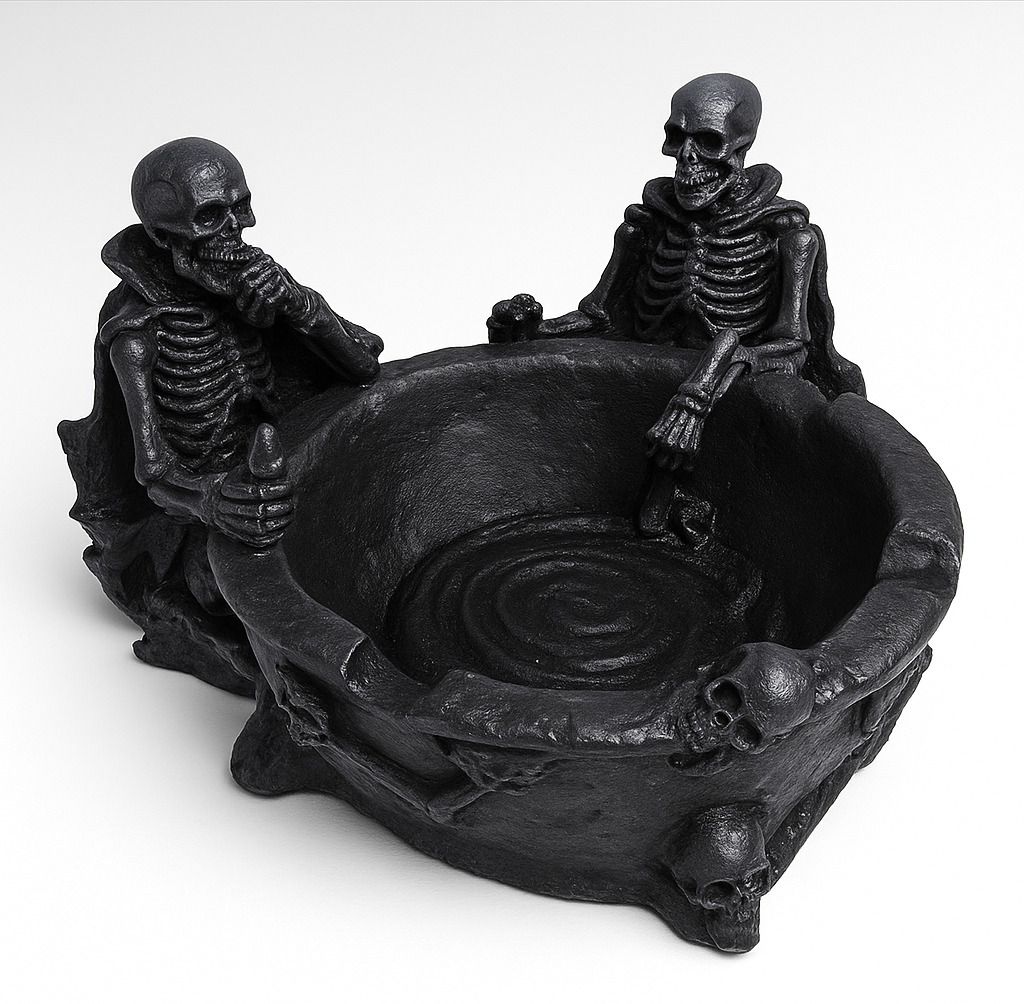 Creation Resin Material 2 Skeleton Skull Black Polyresin Ashtray