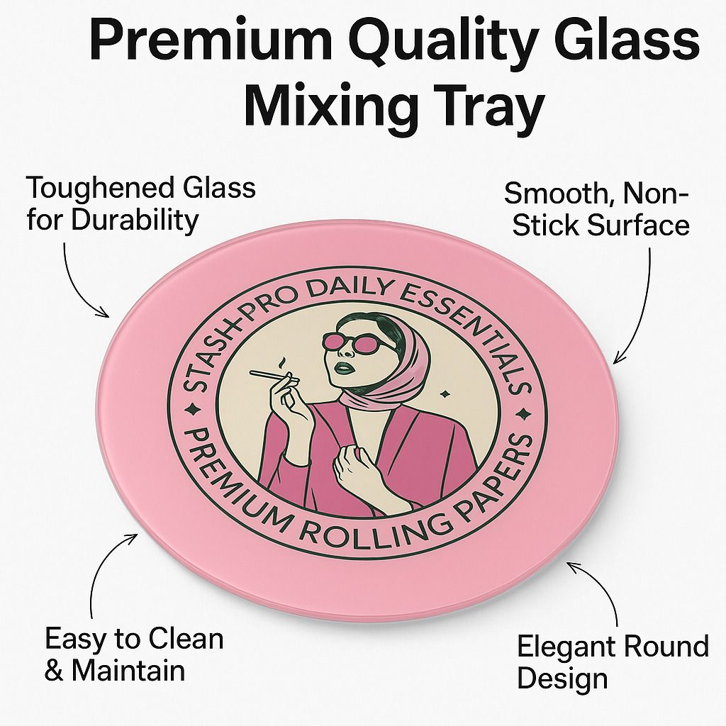 stash-pro Toughened Glass Round Crushing & Mixing Tray | Retro Pink | 13cm x 13cm | Pink Glass Ashtray-picture-24