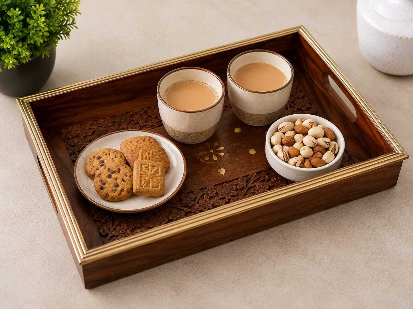Premium Wooden Serving Tray with Handles | Decorative Tea & Snack Tray Tray-image-33