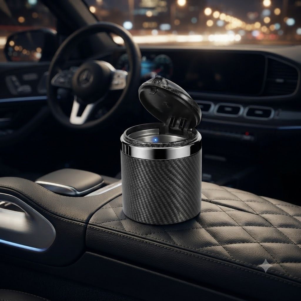 qunex Carbon Fiber Car Ash Tray with Lid, Cup Holder Cigarette Ashtray Black Stainless Steel Ashtray-picture-41