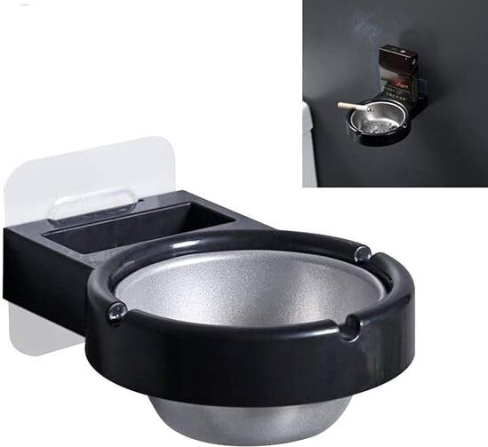 concrew Adhesive Wall-Mounted Stainless Steel Cigarette Ashtray Black Plastic, Steel Ashtray-picture-4