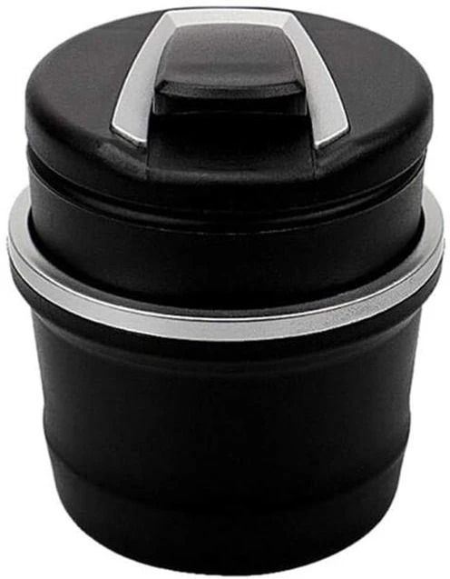 Portable Car Ashtray with Lid & Blue LED Light – Smoke-Free & Stylish Black Plastic Ashtray