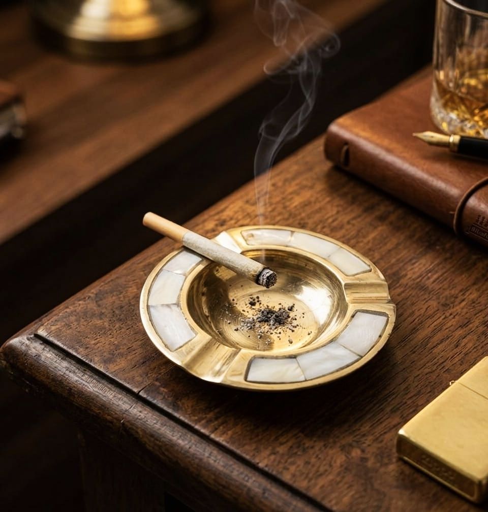 Brass Round Ashtray Mother Of Pearl Vintage Design Table Top Ashtray/Showpiece/ Gold Brass Ashtray-image-33