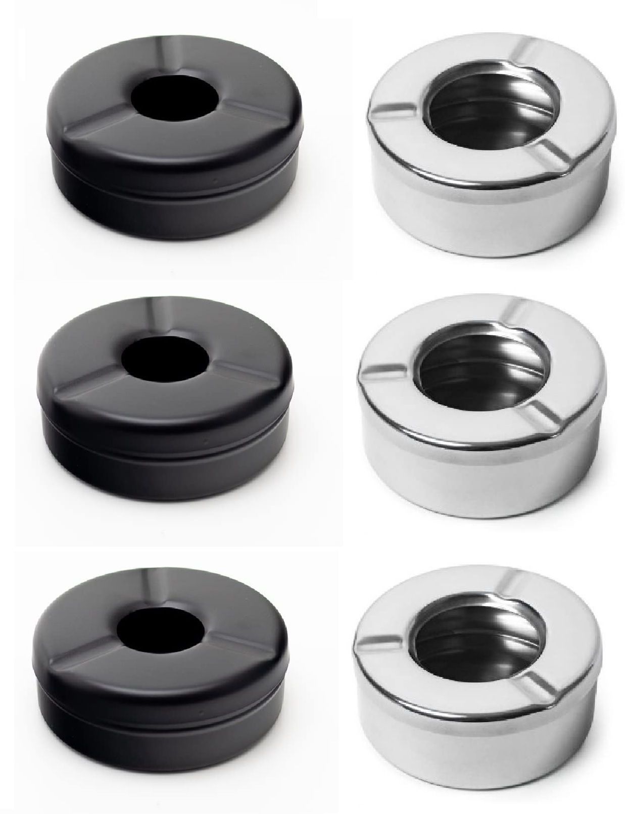 Dynore Stainless steel Black/Silver Round Lid Ash Tray- Set of 6 Black, Silver Steel Ashtray-picture-32