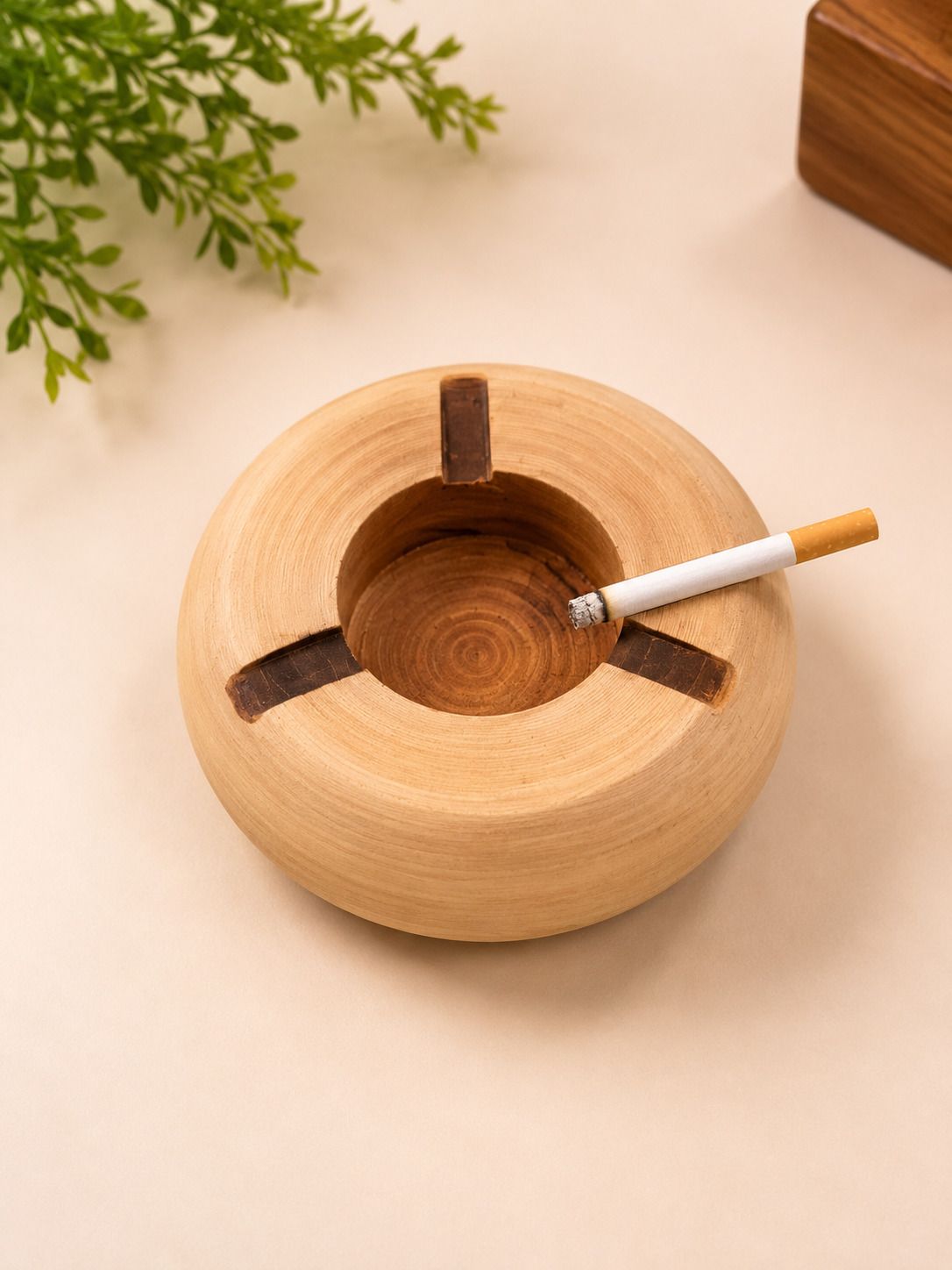 Wooden Ashtray | Natural Wood Cigarette Ash Holder with Cigarette Rests Brown Wood Ashtray-image-16
