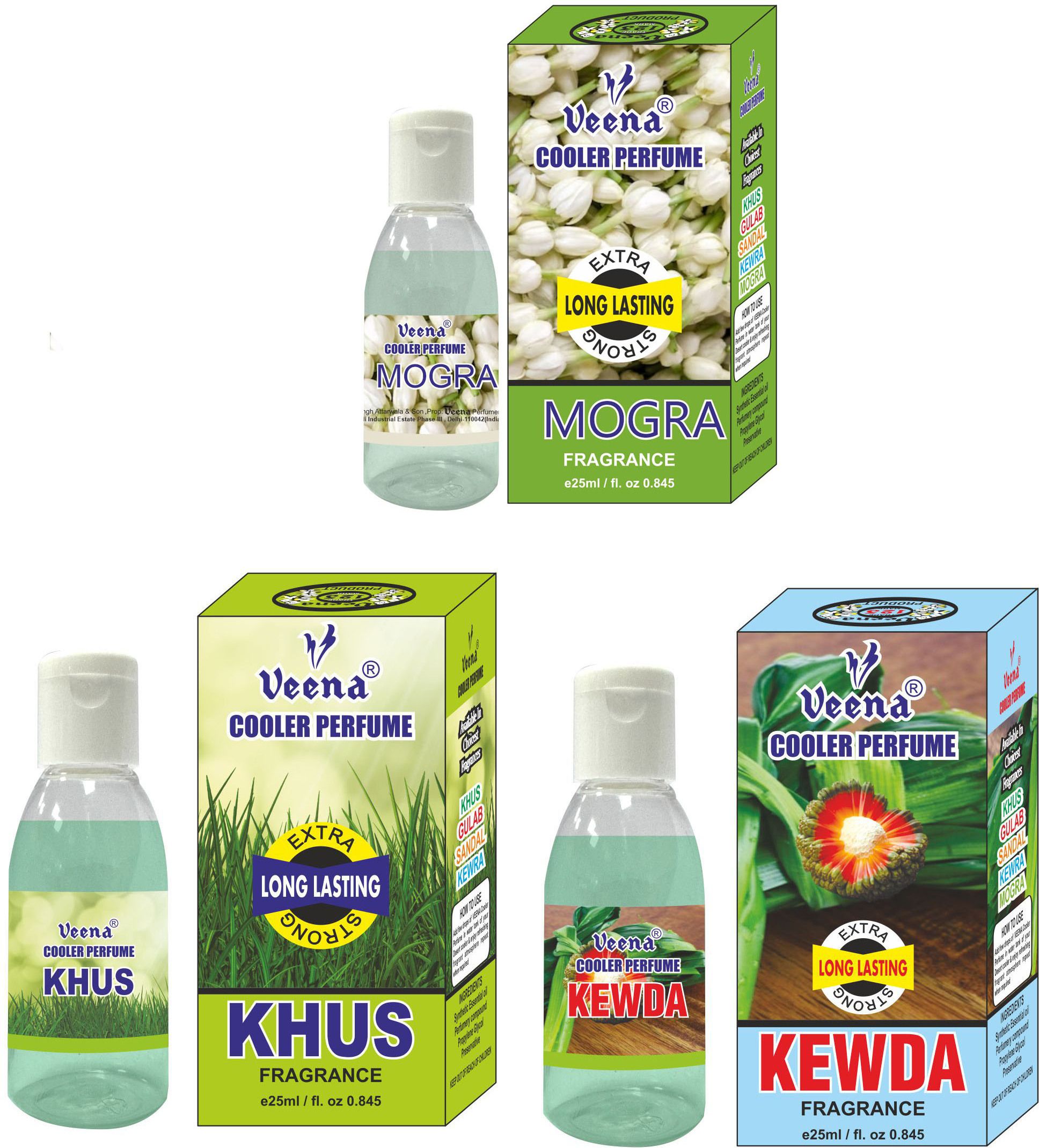 Veena Water Cooler Perfume, Mogra, Kewra, khus Alcohol Free Fragrance 25 ml Pack of 3 Cooler Diffuser-picture-13