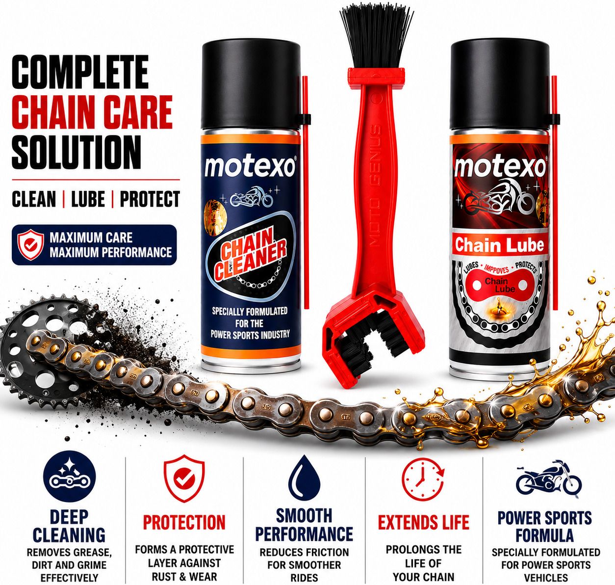 motexo 1 Bottle Of Chain Cleaner, 1 Bottle Of Chain Lubricant, 1 Chain Cleaning Brush Combo-picture-15