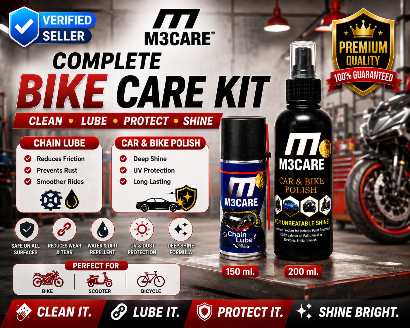m3care 1 Bottle of Car & Bike Lequid Polish, 1 bottle of chain lubricant Combo-picture-29