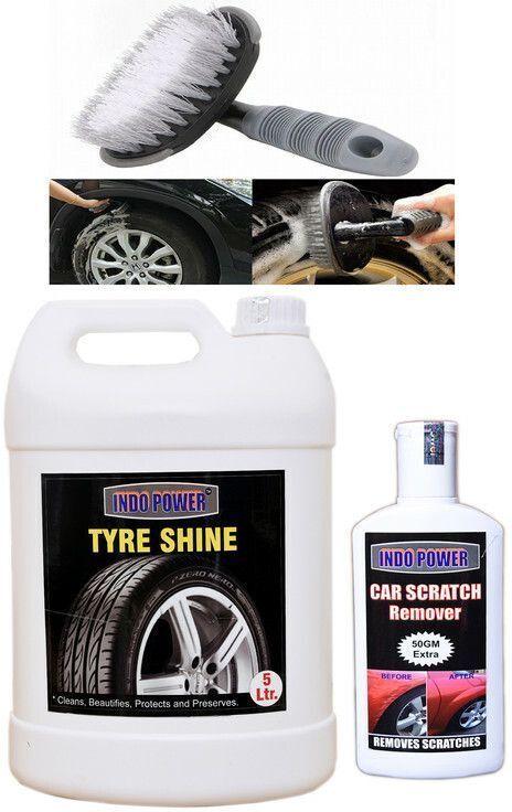 indopower TYRE SHINER 5ltr+ Scratch Remover 200gm.+All Tyre Cleaning Brush Combo-picture-22