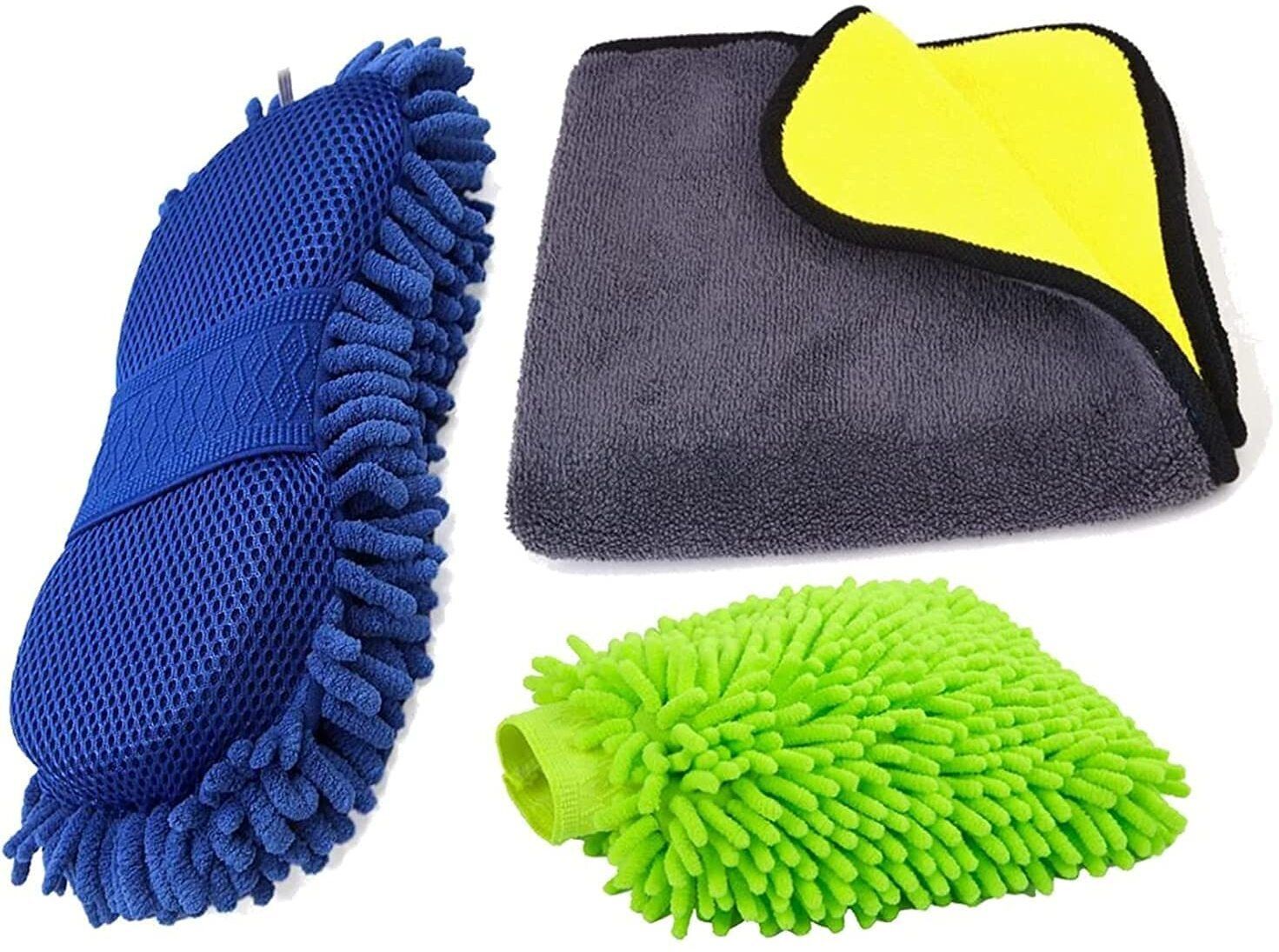 Car Cleaning Cloth 1, Microfiber Sponge 1, Vehicle Washing Glove1 Combo