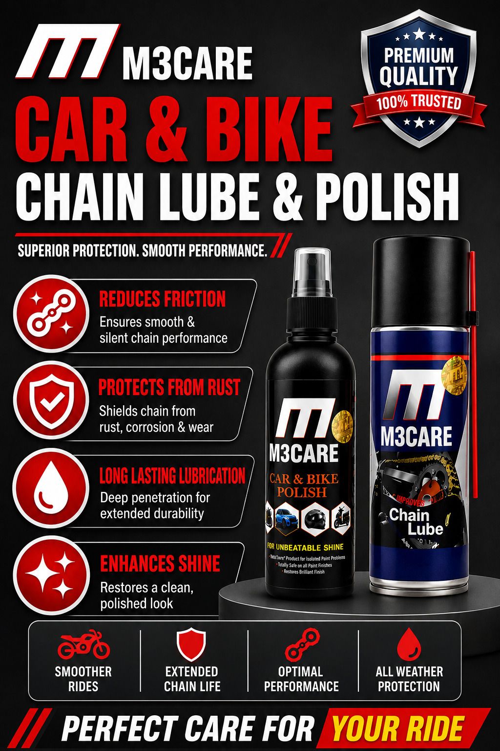 m3care 1 Bottle of Car & Bike Lequid Polish, 1 bottle of chain lubricant Combo-picture-26