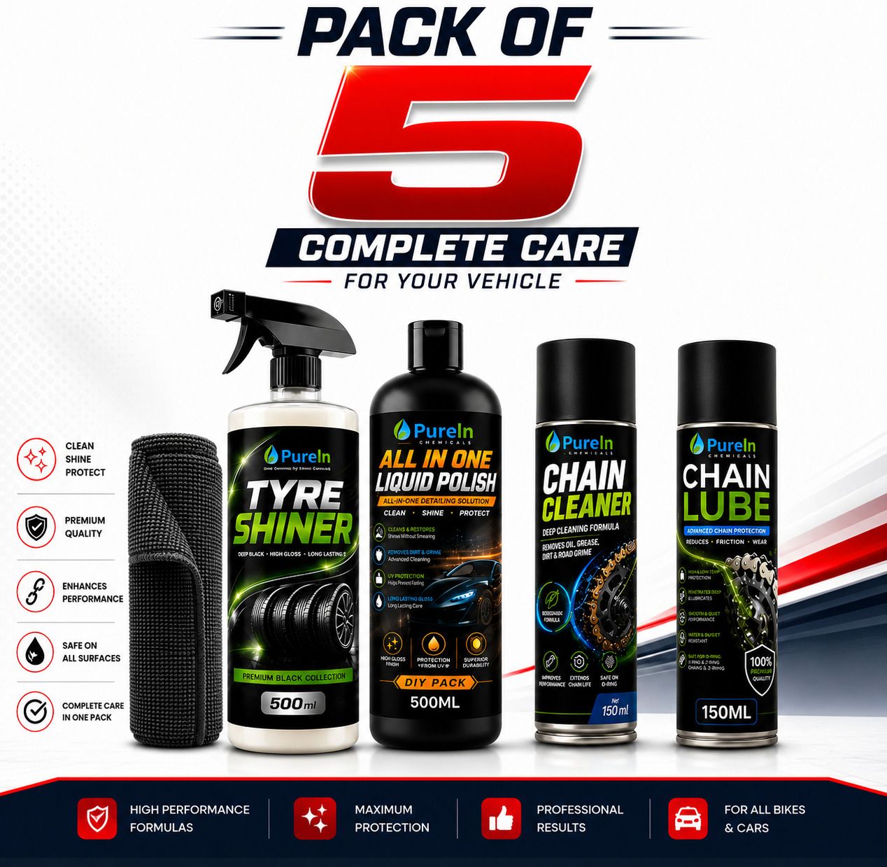 purein All in one Polish, Tyre Polish, Chain Cleaner, Chain Lube, Cleaning Brush Combo-picture-41