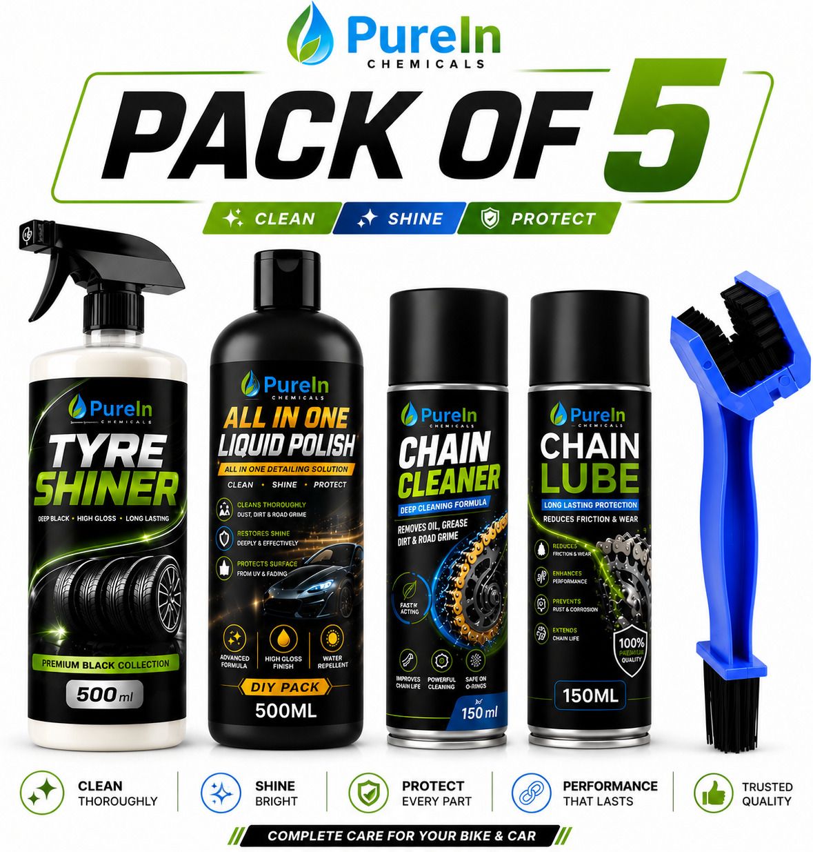 purein All in one Polish, Tyre Polish, Chain Cleaner, Chain Lube, Cleaning Brush Combo-picture-19