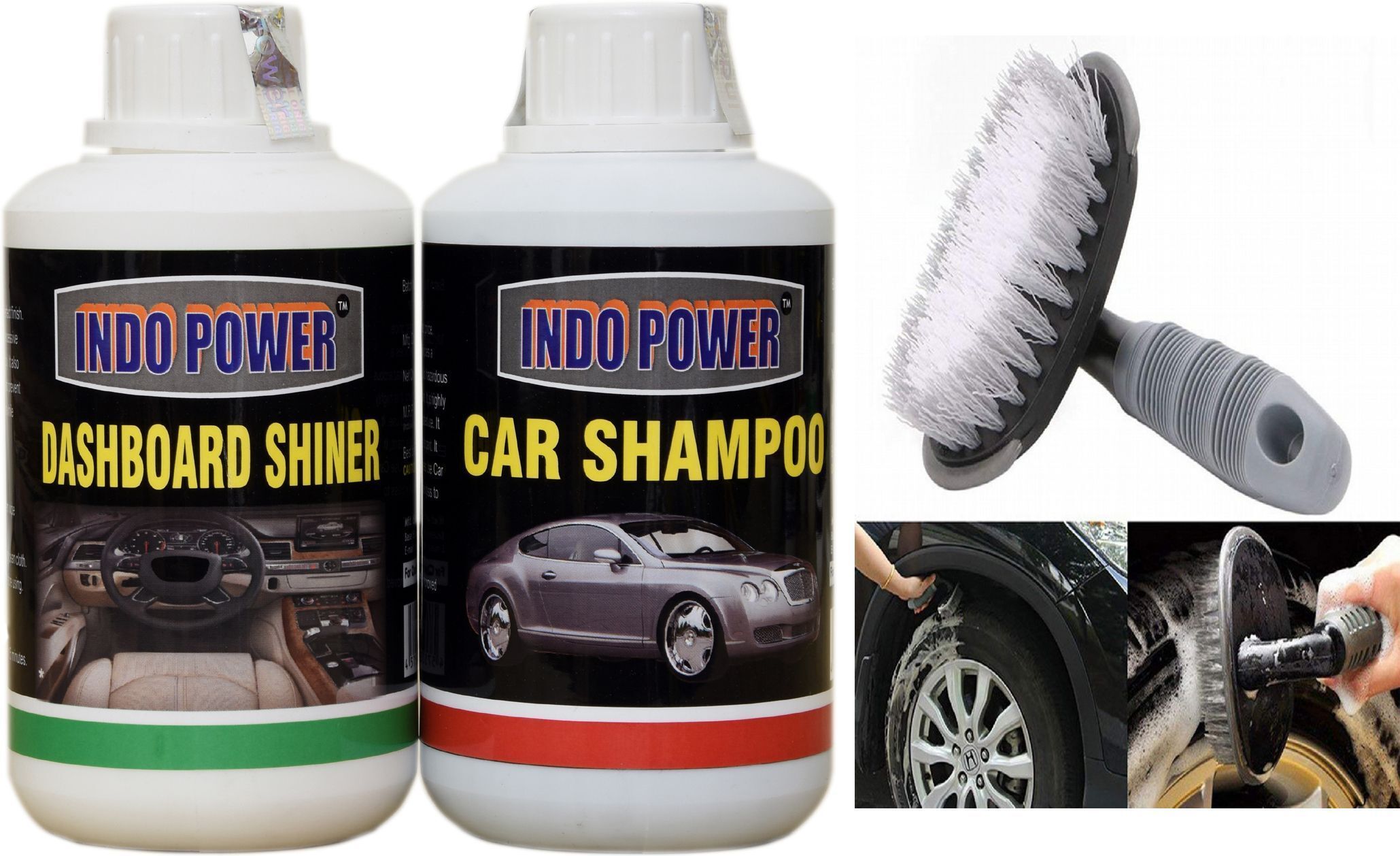 indopower CAR SHAMPOO 250ml. + DASHBOARD SHINER 250ml.+All Tyre Cleaning Brush Combo-picture-11