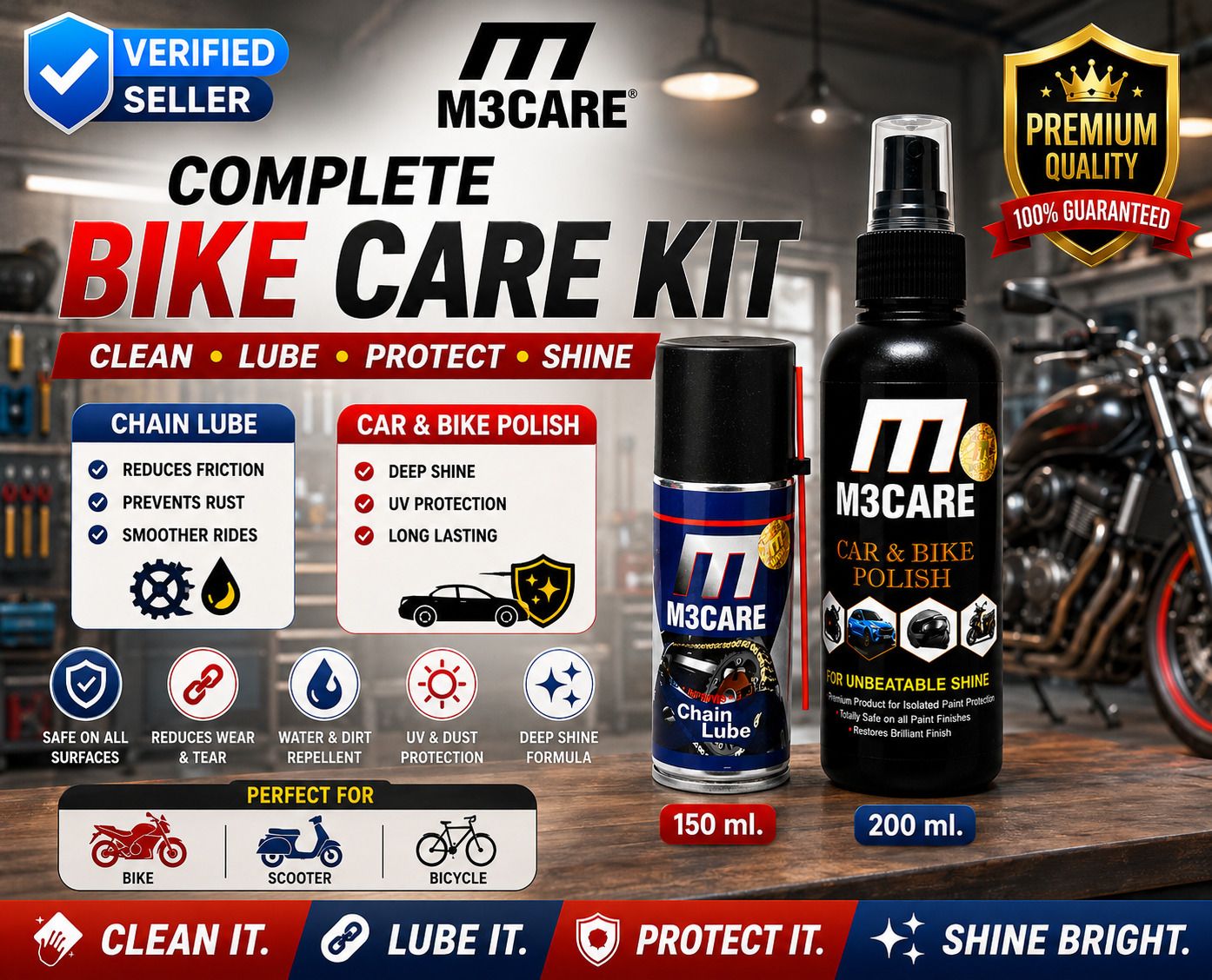 m3care 1 Bottle of Car & Bike Lequid Polish, 1 bottle of chain lubricant Combo-picture-24