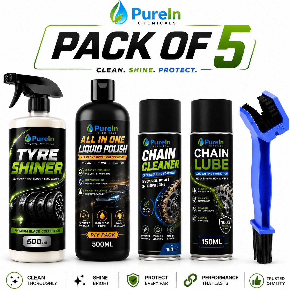 purein All in one Polish, Tyre Polish, Chain Cleaner, Chain Lube, Cleaning Brush Combo-picture-41
