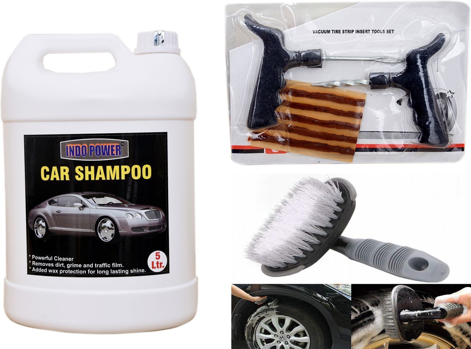indopower CAR SHAMPOO 5ltr+ Tubelass smart Panchar Kit.+All Tyre Cleaning Brush Combo-picture-17