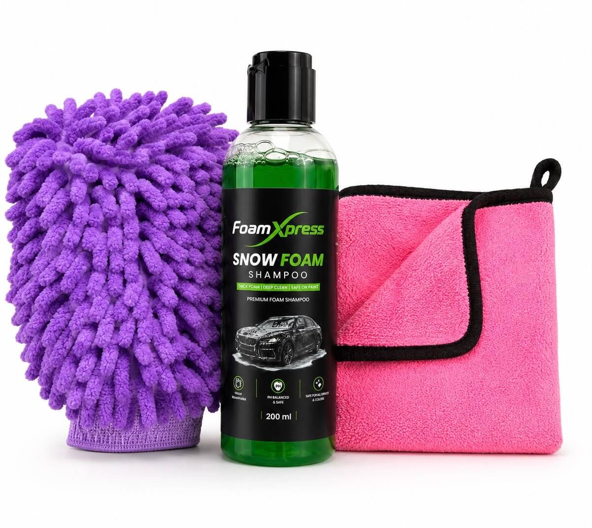 Car Shampoo, Wash Mitt Gloves, Microfiber Cloth Combo-image-5