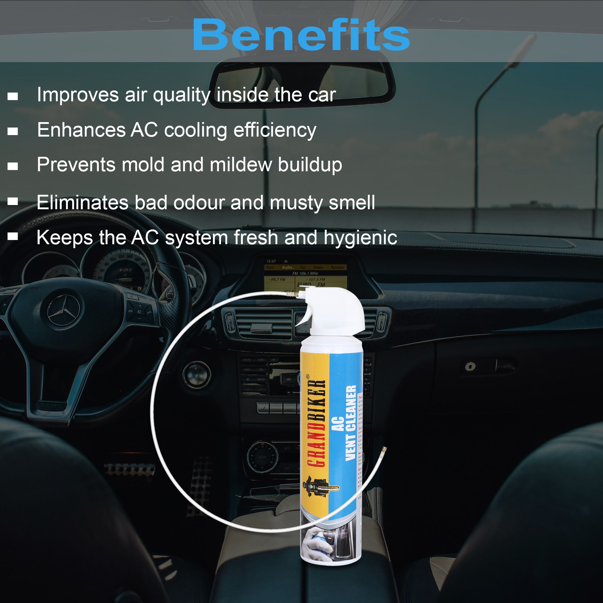 grandbiker Car AC Vent & Duct Cleaner with Long No-sal Pipe (450ML) Combo-picture-19