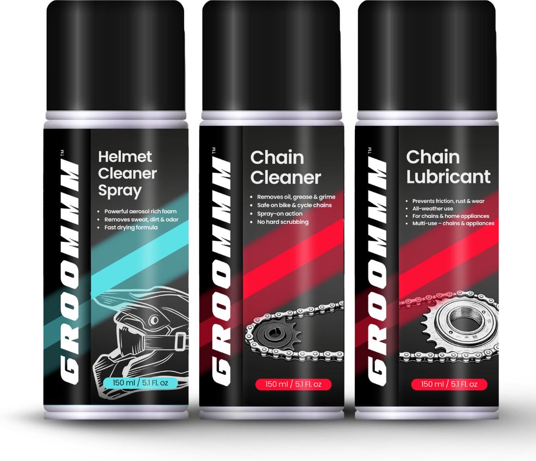 groommm Helmet cleaner foam spray, Bike chain cleaner &chain lubricant spray (150mlx3) Combo-picture-44