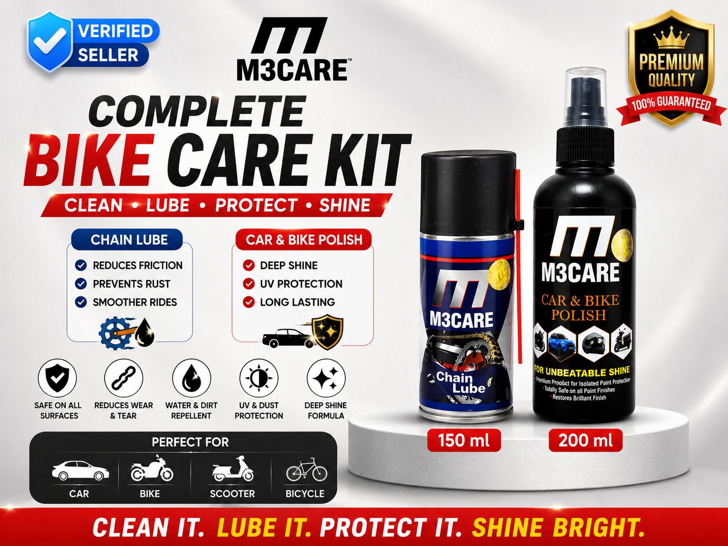 m3care 1 Bottle of Car & Bike Lequid Polish, 1 bottle of chain lubricant Combo-picture-38