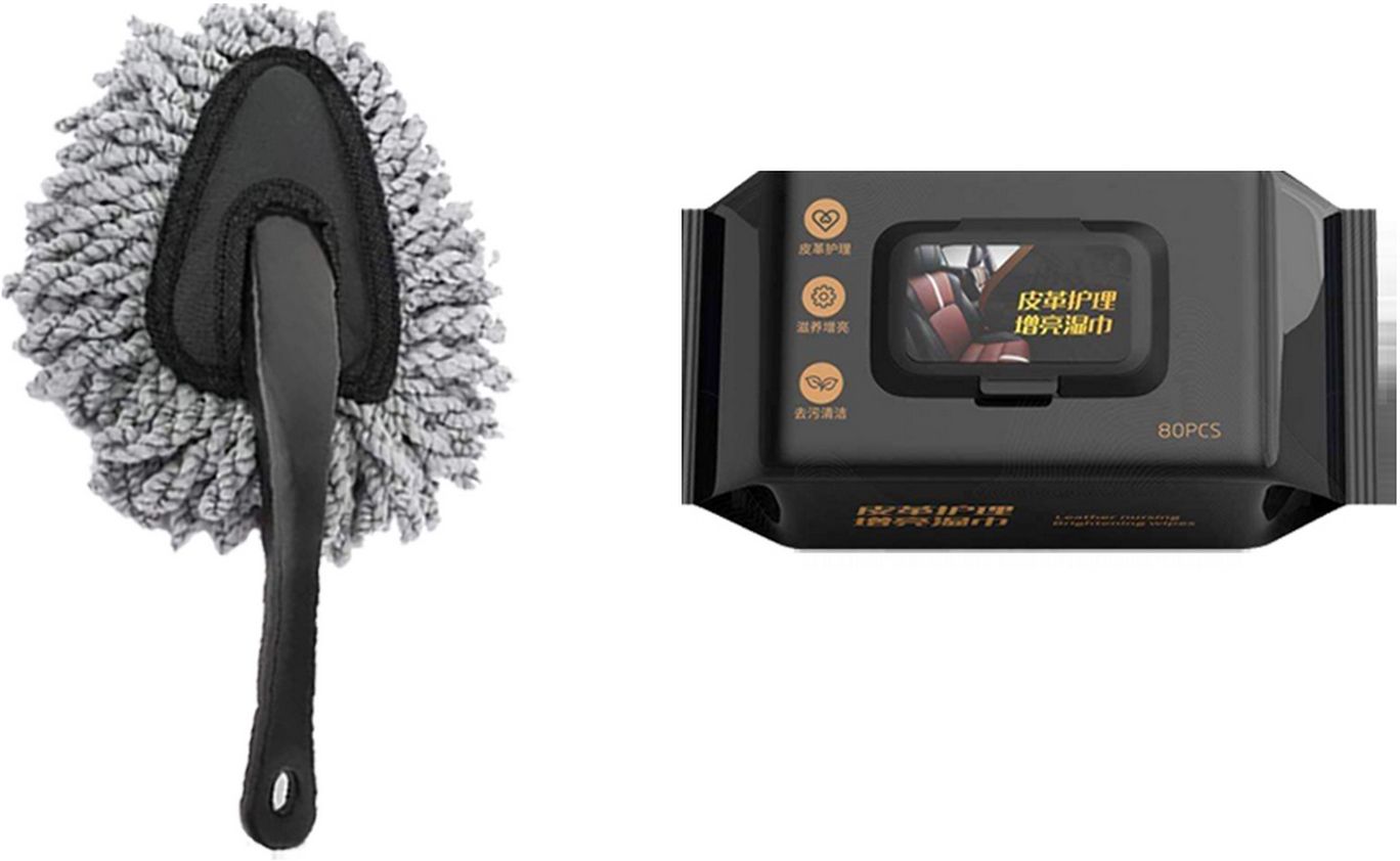 2 Pcs Combo Of Small Duster & Leather & Interior Cleaning Wipes Combo