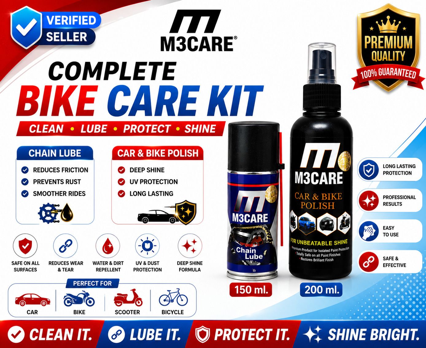 m3care 1 Bottle of Car & Bike Lequid Polish, 1 bottle of chain lubricant Combo-picture-10